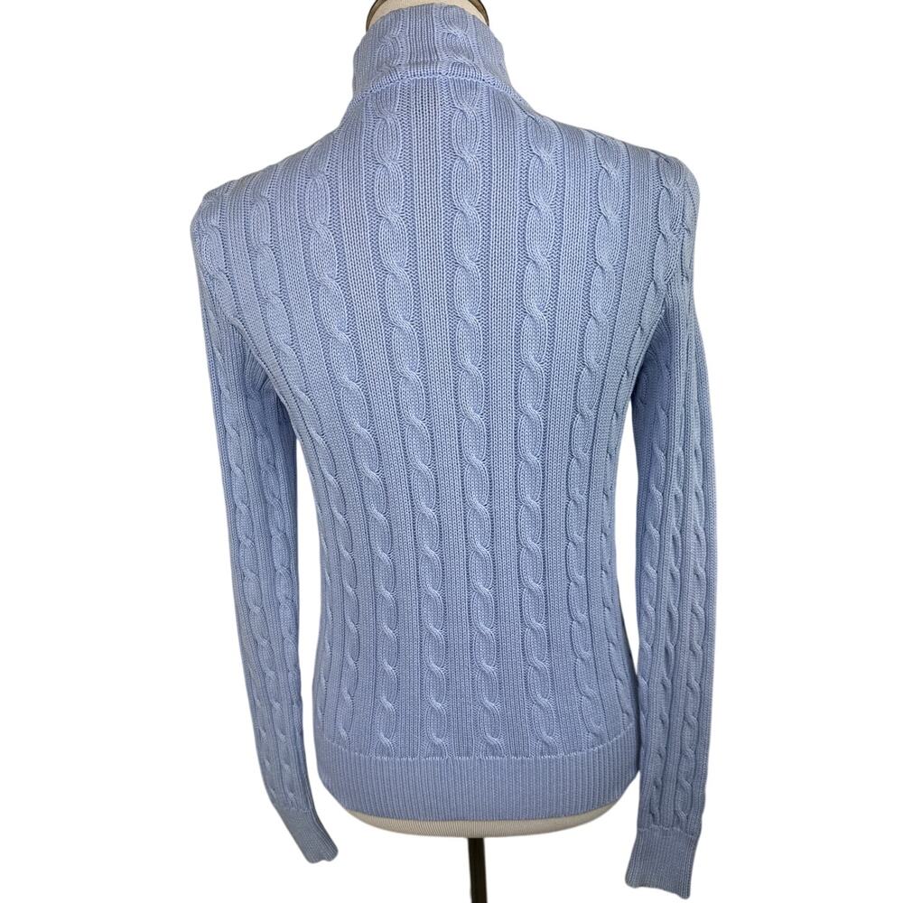 Ralph Lauren Light Blue Cable Knit Cardigan White Pony Y2K 100% Cotton - Picture 2 of 11